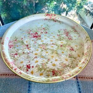 Vintage Fiberglass Serving Tray with Daisy Floral Design, MCM